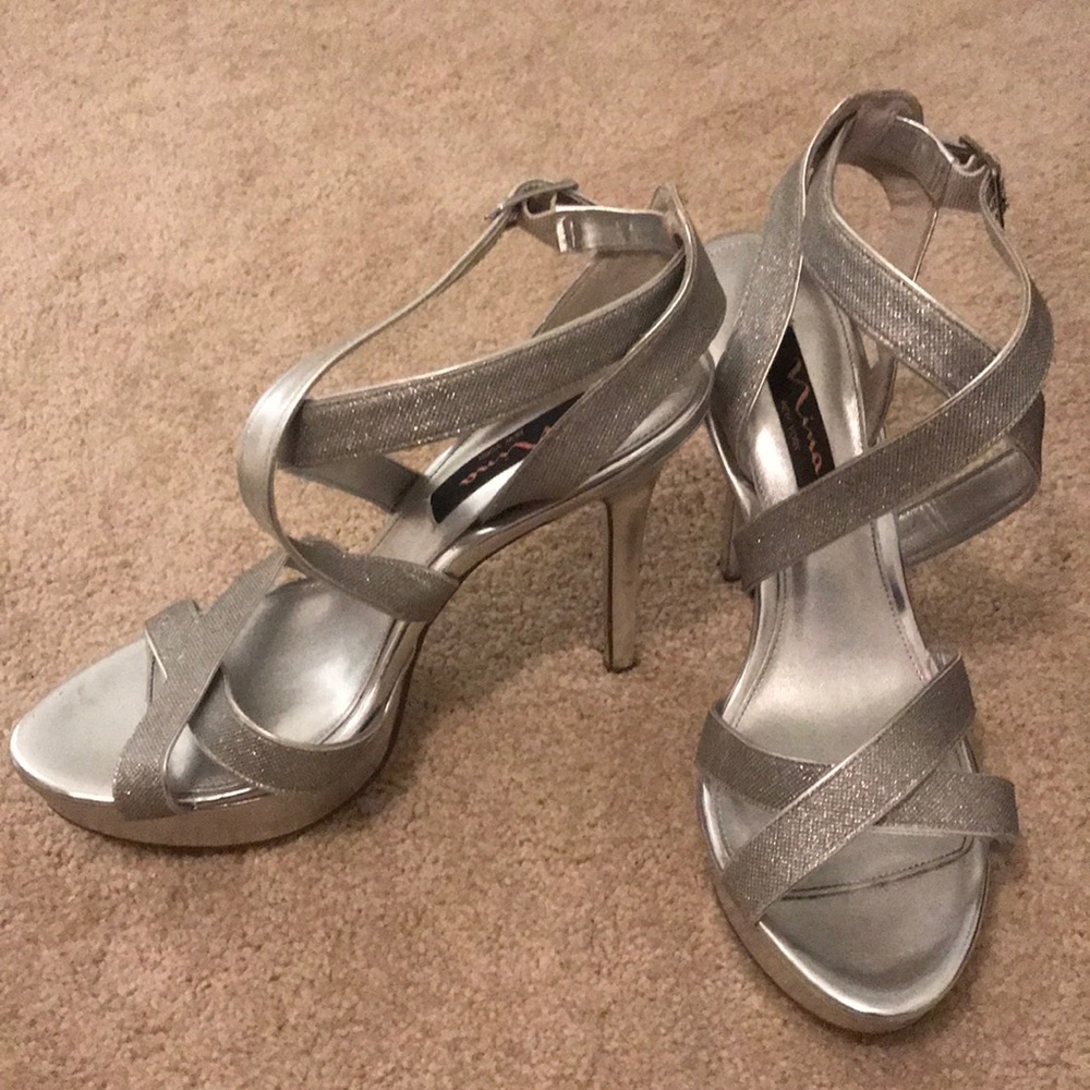 Silver glittery high heels